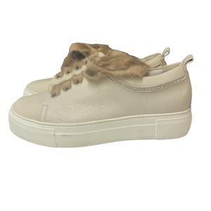 AGL Leather Embellished Sneakers Italian Cream Lace Up Shoes Size 38.5 Size 8.5